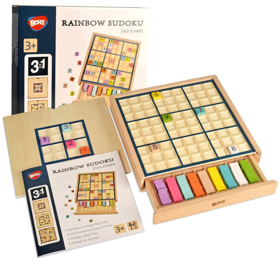 BOHS wooden color sudoku puzzle 4x4 grid desktop brain teaser for beginners.