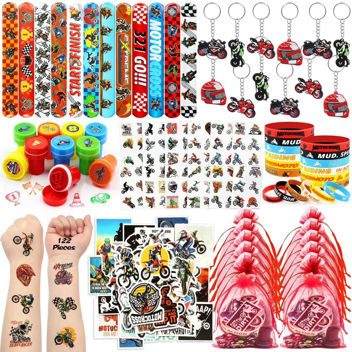 Boikoky 122pcs dirt bike party pack – complete party favors for festive fun.