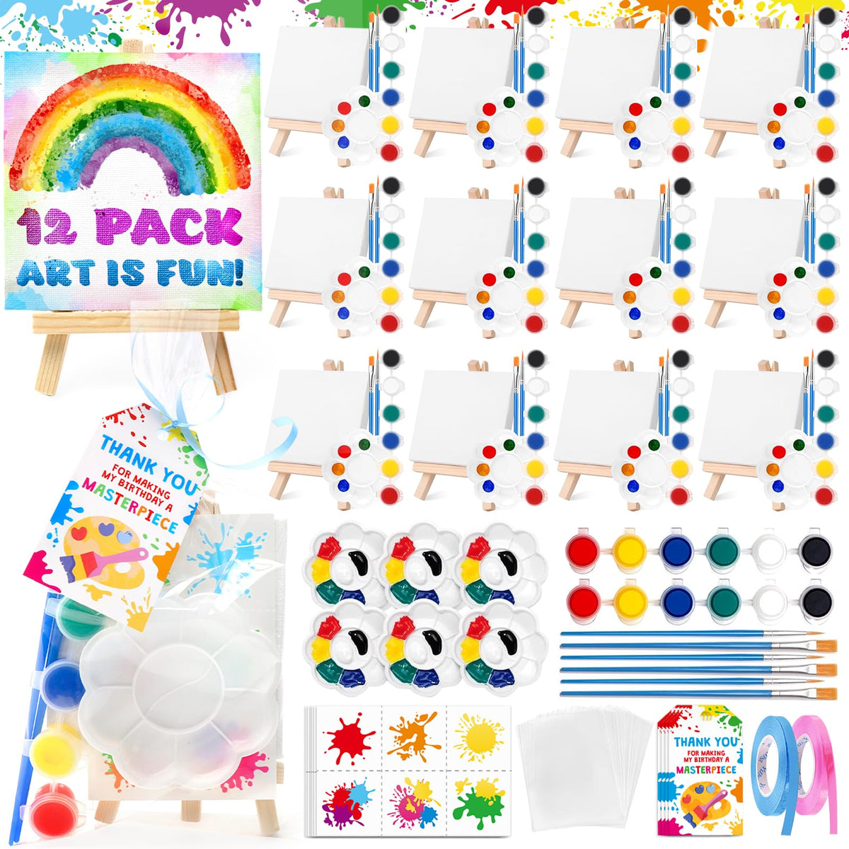 BOIKOKY mini canvas painting kit easel supports kid-friendly art projects at parties.