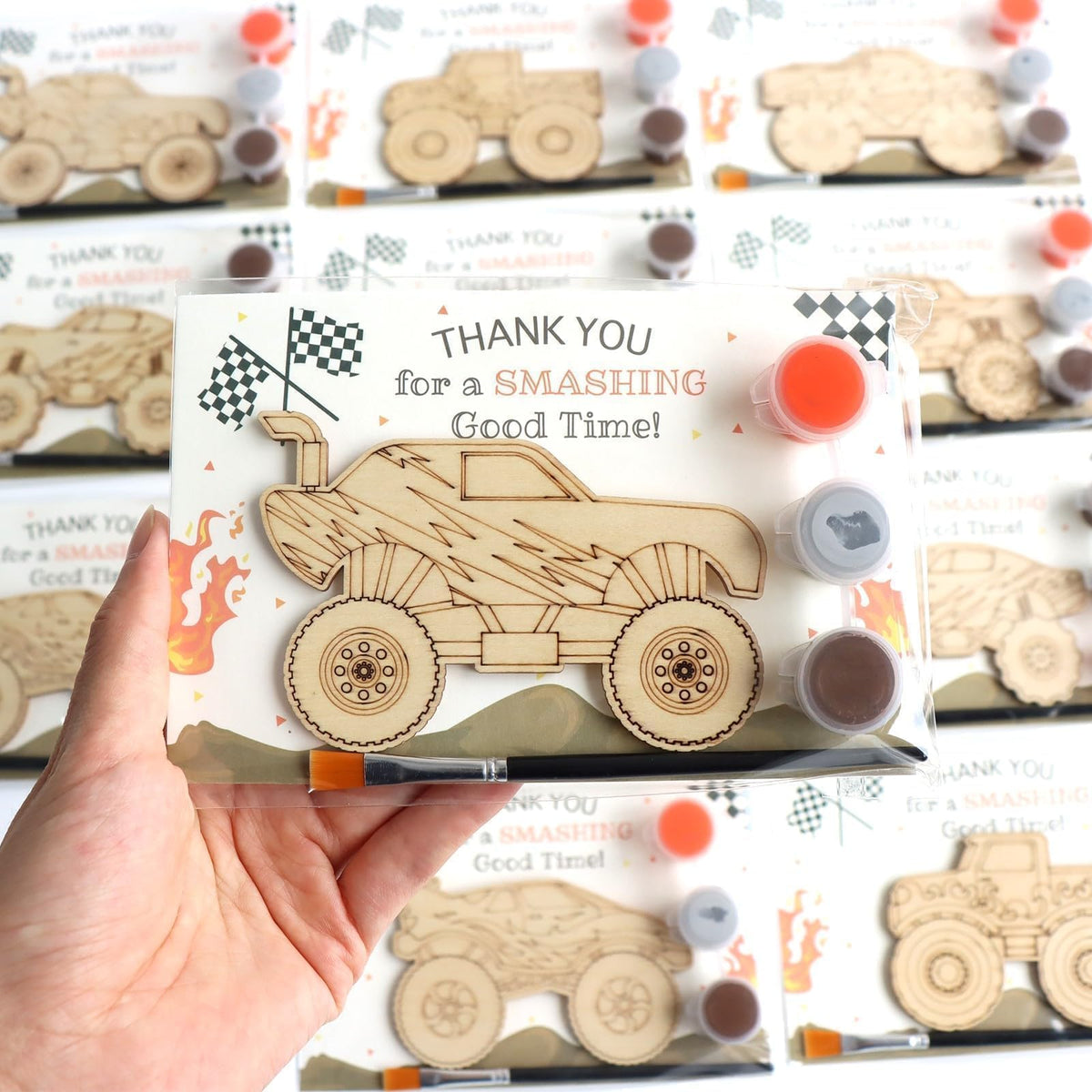 Boikoky Monster Truck painting kit ready-to-use package for party favors.