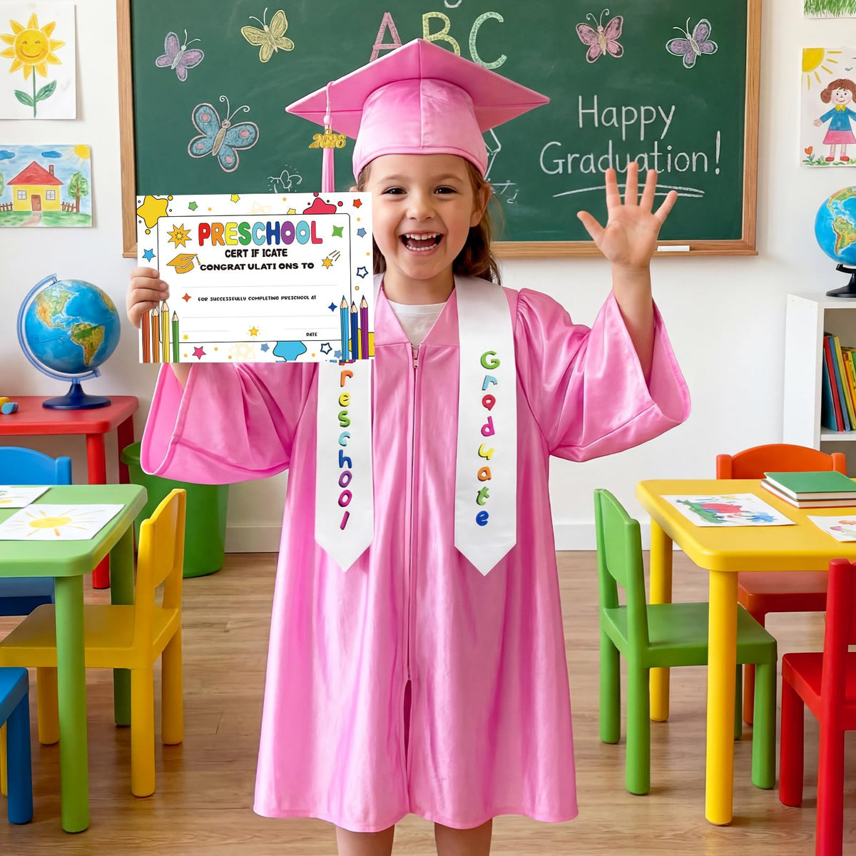 Bokon satin stole printed with 'kindergarten graduate' for festive photos