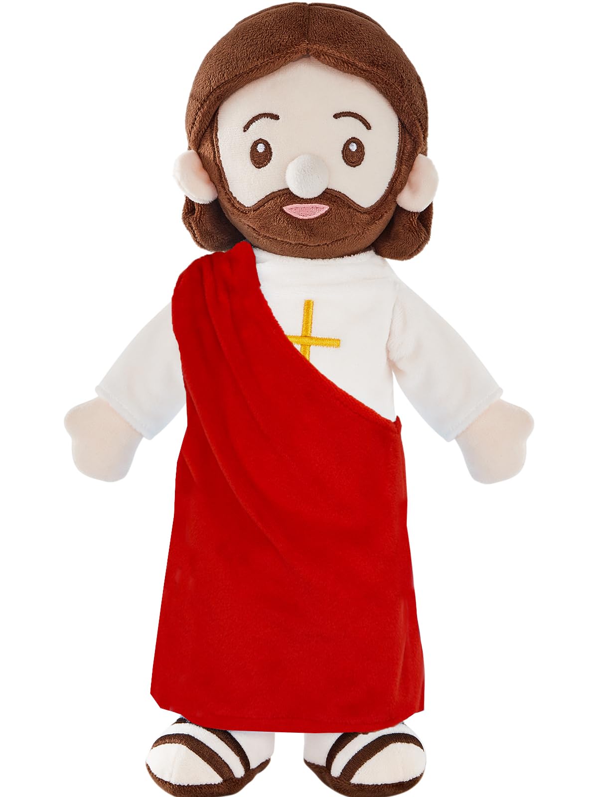 BOKUFLY Jesus Plush Doll in red robe, side view, ideal for room accents.