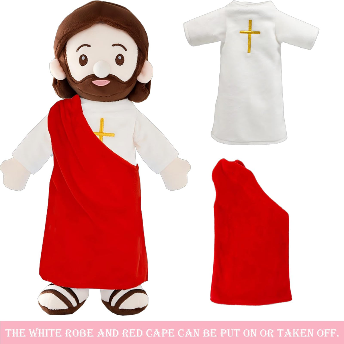 BOKUFLY Jesus Plush Doll soles embroidery reads Jesus loves you.