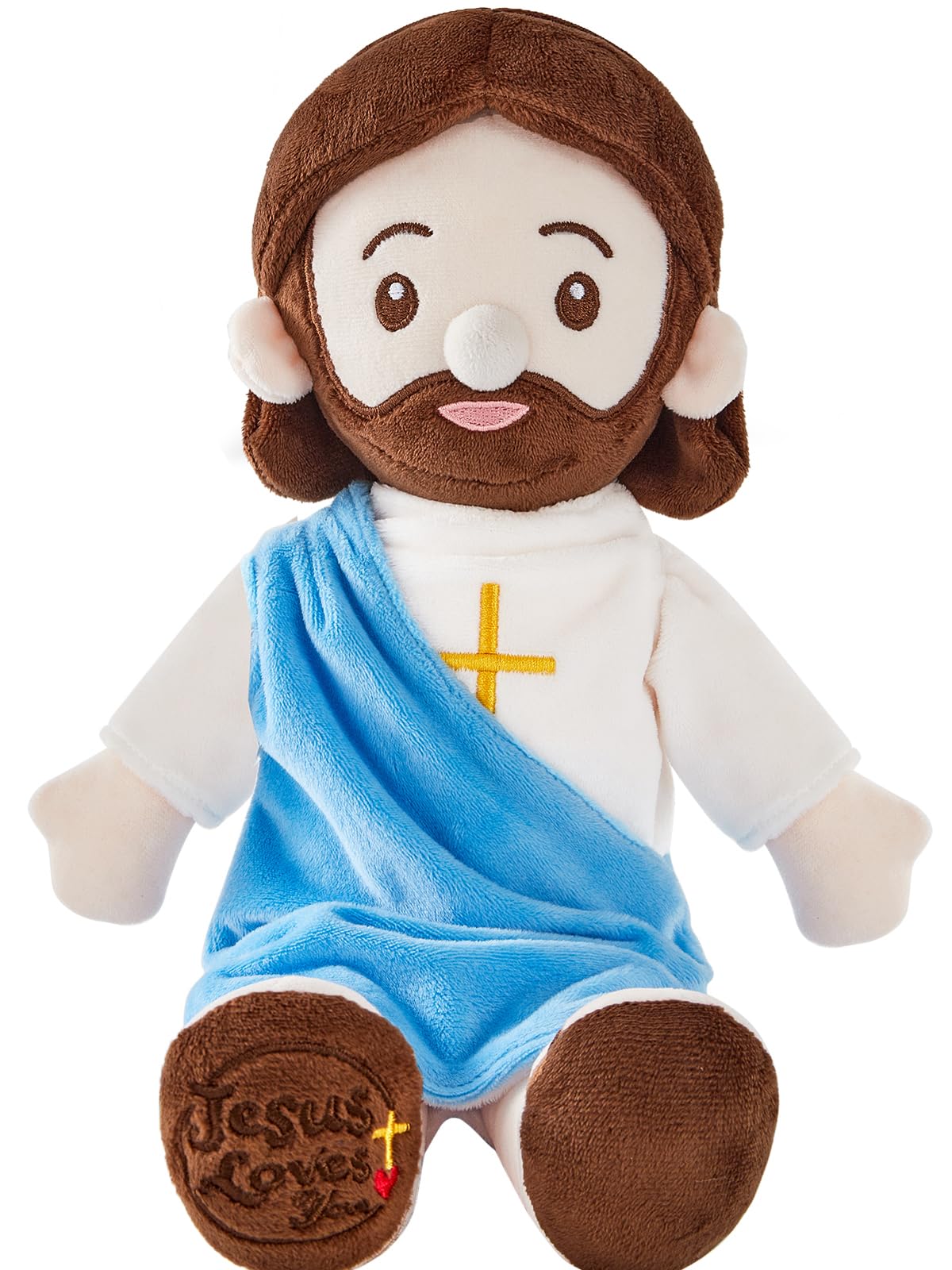 BOKUFLY Jesus plush doll with detailed face embroidery for lifelike charm.