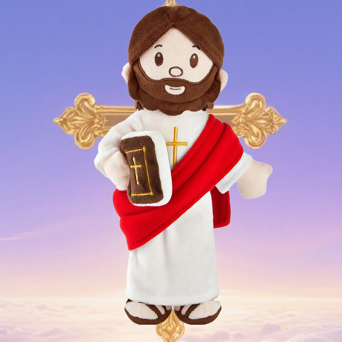 Red robe on BOKUFLY Jesus plush adds vibrant color to devotional spaces