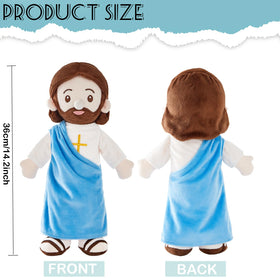 BOKUFLY Jesus plush doll in blue robe offering calming symbolism for prayers.