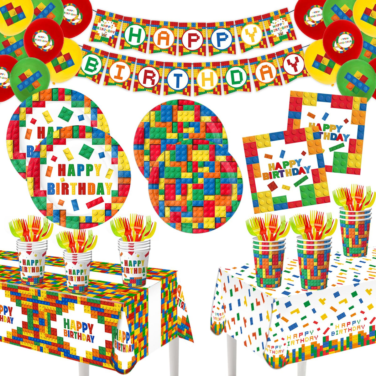 Bolake Building Block 9-inch plates for sturdy, kid-friendly party servings.