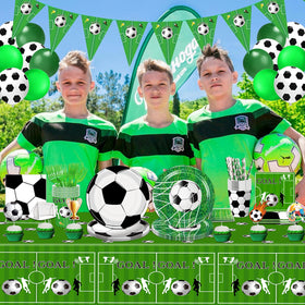 Bolake soccer party supplies array ideal for birthdays and viewing parties.