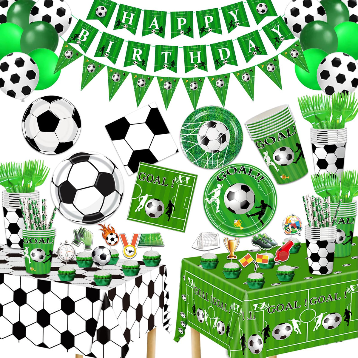Bolake soccer party plates setup with stadium-inspired designs for easy cleanup.