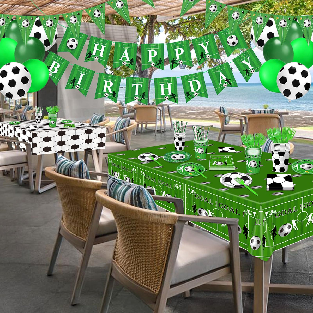 Bolake soccer tablecloth bringing stadium colors to the dining area.