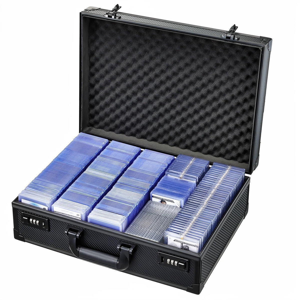 Boldblox card storage box shows 750 toploaders capacity for complete collections.
