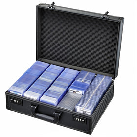 Boldblox card storage box shows 750 toploaders capacity for complete collections.