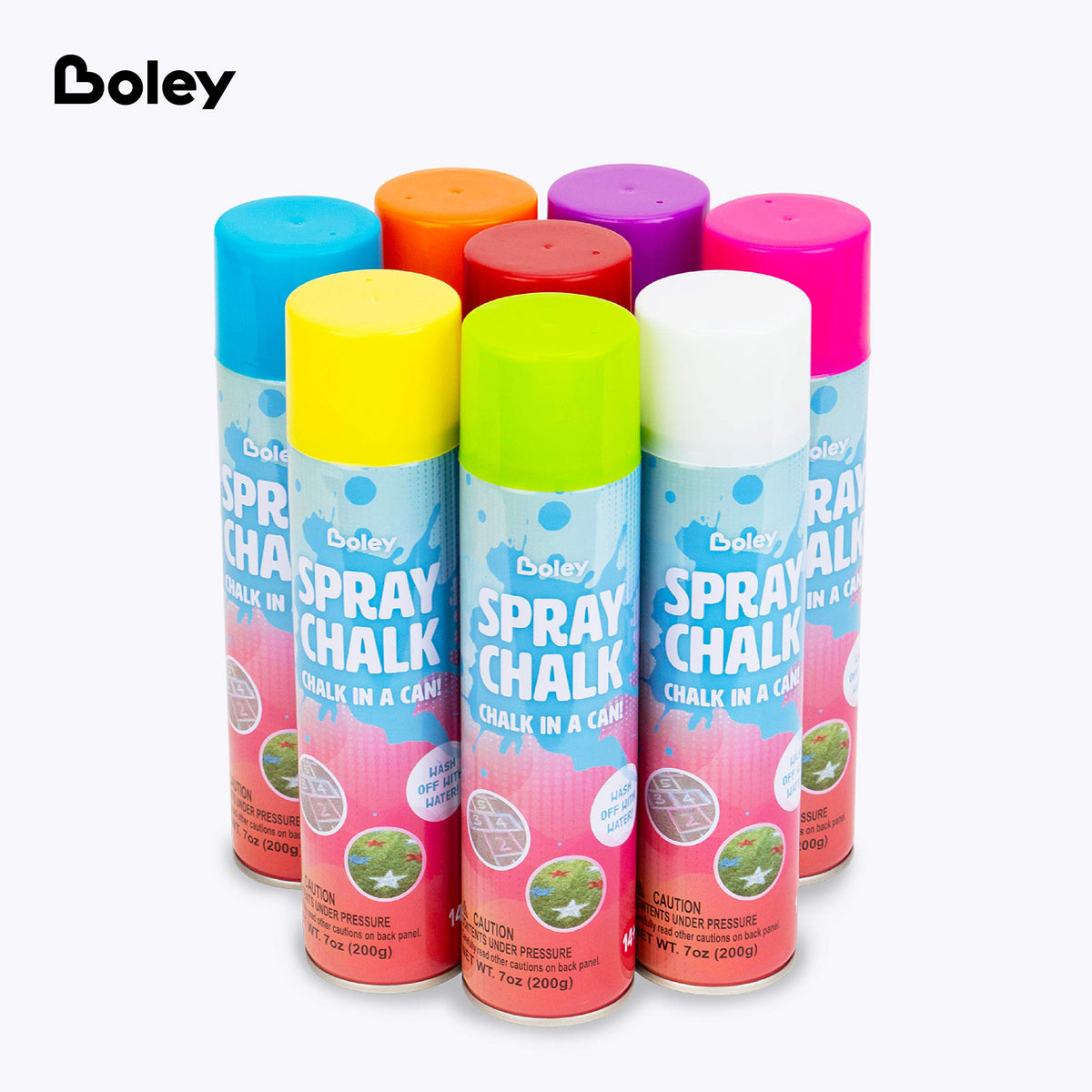 Boley pink spray chalk can brightens sidewalks with easy water cleanup.