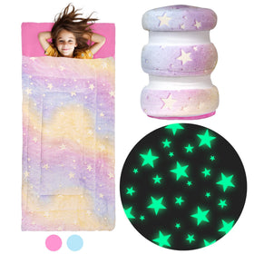 Bollepo rainbow stars sleeping bag for kids, roomy 66x33 inches for cozy nights
