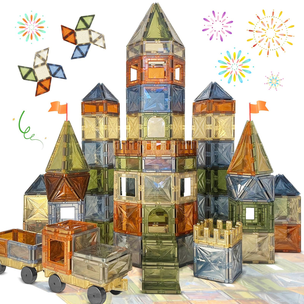 Bolorbt magnetic tiles create a colorful flower scene for STEM play