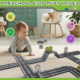 BOLORBT Magnetic Tiles Road Set compatibility closeup shows universal fit across brands for seamless play.