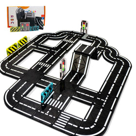BOLORBT Magnetic Tiles Road Set wide view creates a kid-friendly city layout for imaginative play.