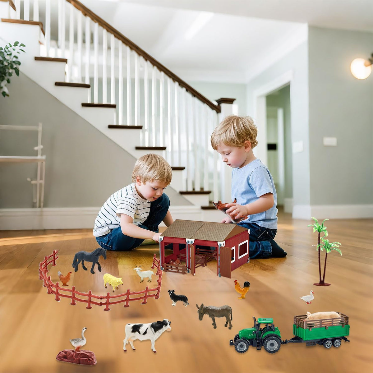 BOLZRA farm animals 12-figure set for imaginative play and storytelling.