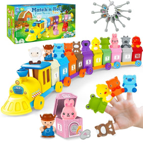 BOLZRA Farm Train Toy shows barns and keys for color-mapped unlocking
