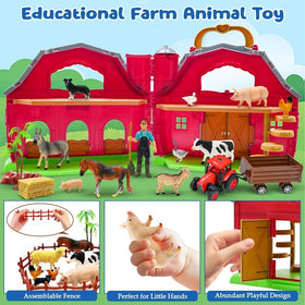 BOLZRA foldable red barn with handle enables portable play anywhere