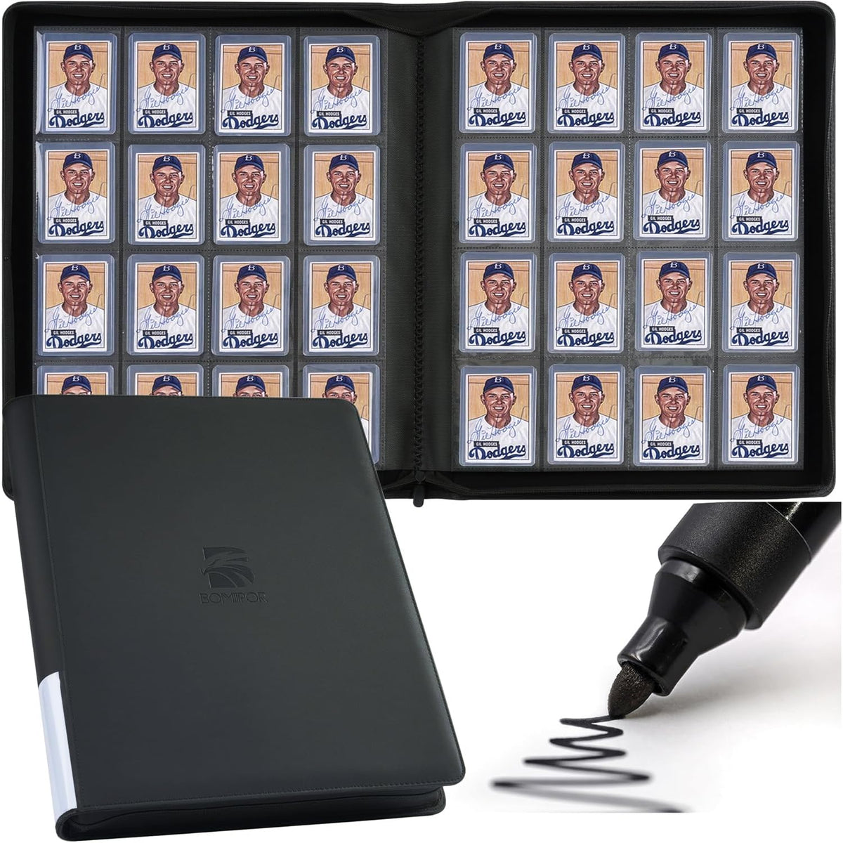 BOMIIPOR 16-pocket binder front cover shows organized card storage