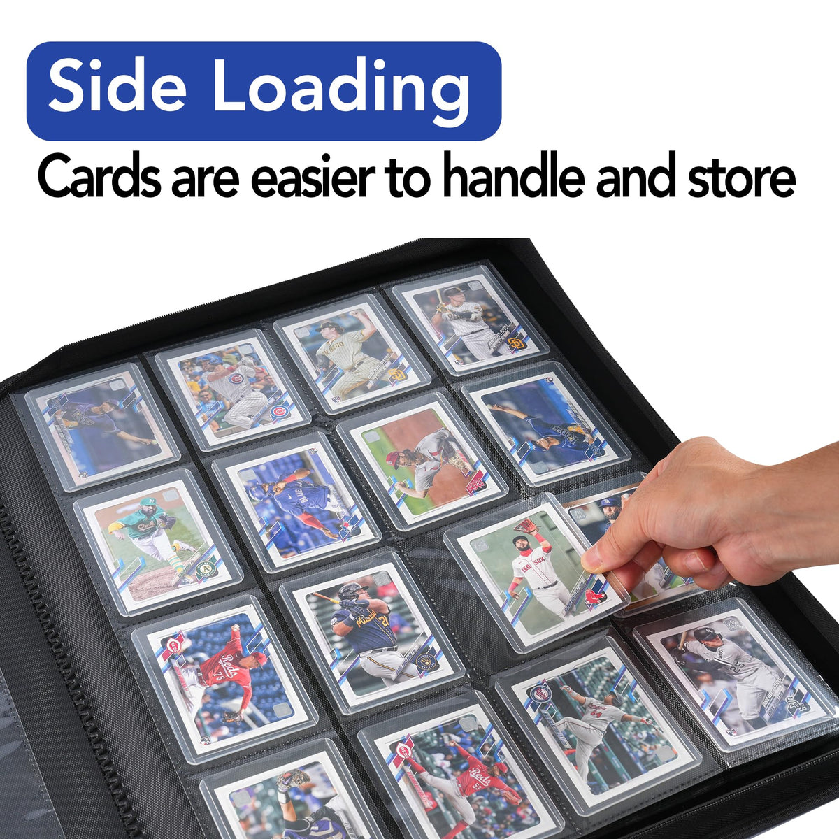 BOMIIPOR 640-capacity binder closeup highlights high top loader capacity