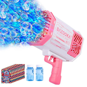 BOMOCO Bubble Gun with 69 holes and lights creates a dazzling bubble display for outdoor fun.