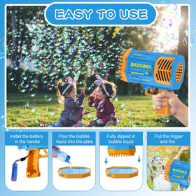Battery and charger included with BOMOCO bubble gun for ready use.