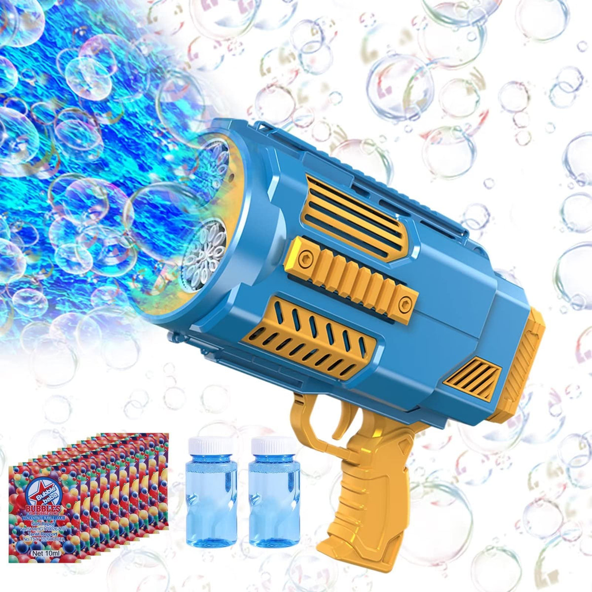 BOMOCO Bubble Gun LED Lights create a vibrant night time display for outdoor fun