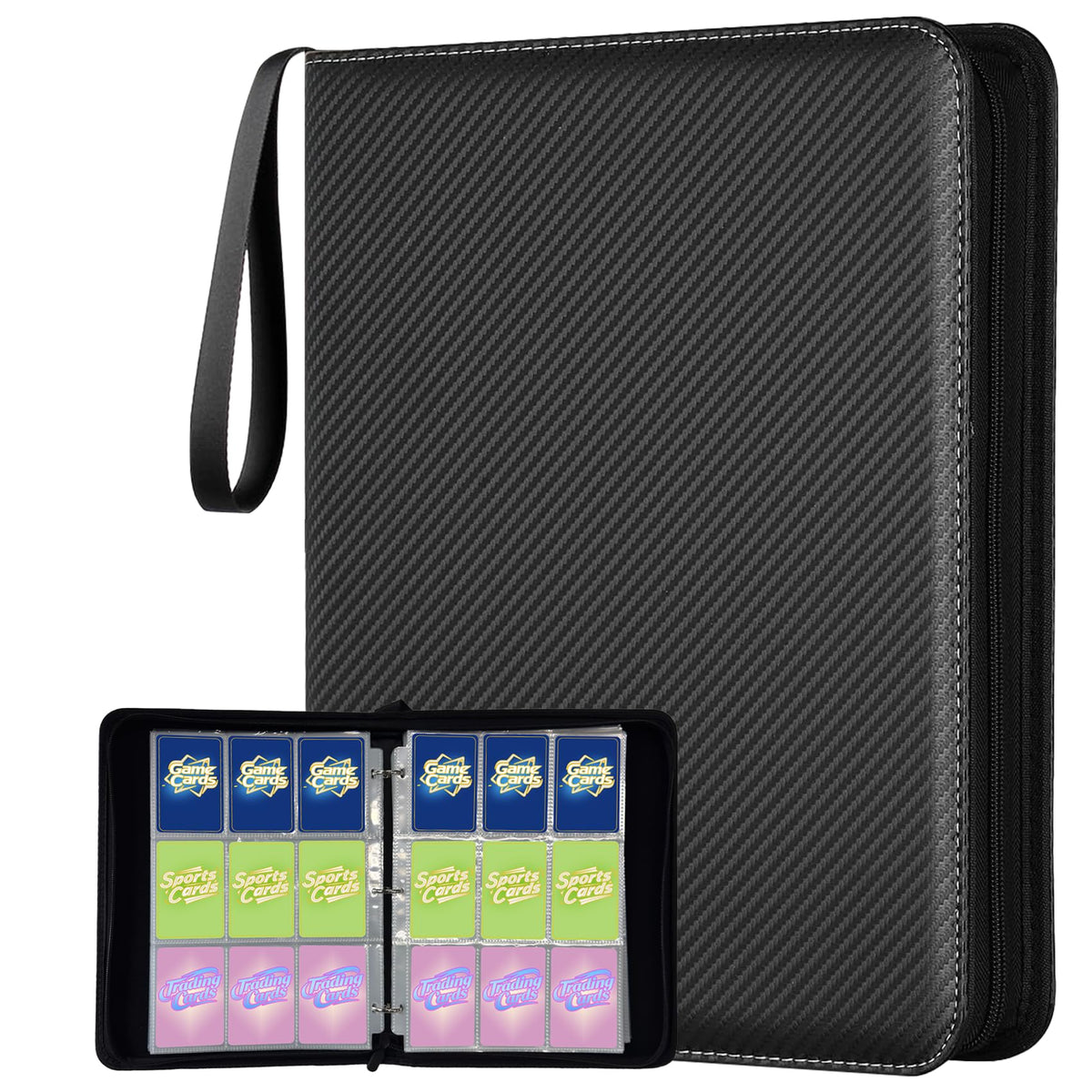 BOMOKS 9-pocket binder front cover showing durable PU exterior protection for cards