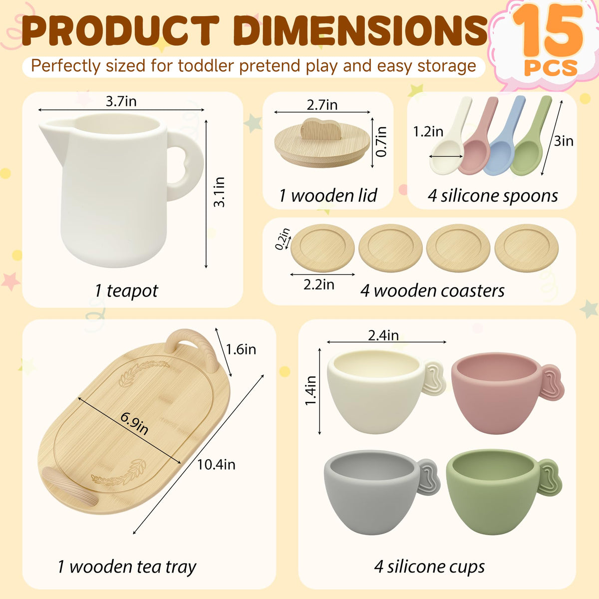 BOMOKS wooden tea set spoons image features safe rounded edges.