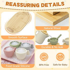 BOMOKS wooden tea set teacups image shows silicone cups for gentle grip.