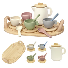 BOMOKS wooden tea set teapot image highlights durable toddler-friendly design.
