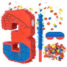 Bonafonso Number 3 pinata with spider design for superhero party fun