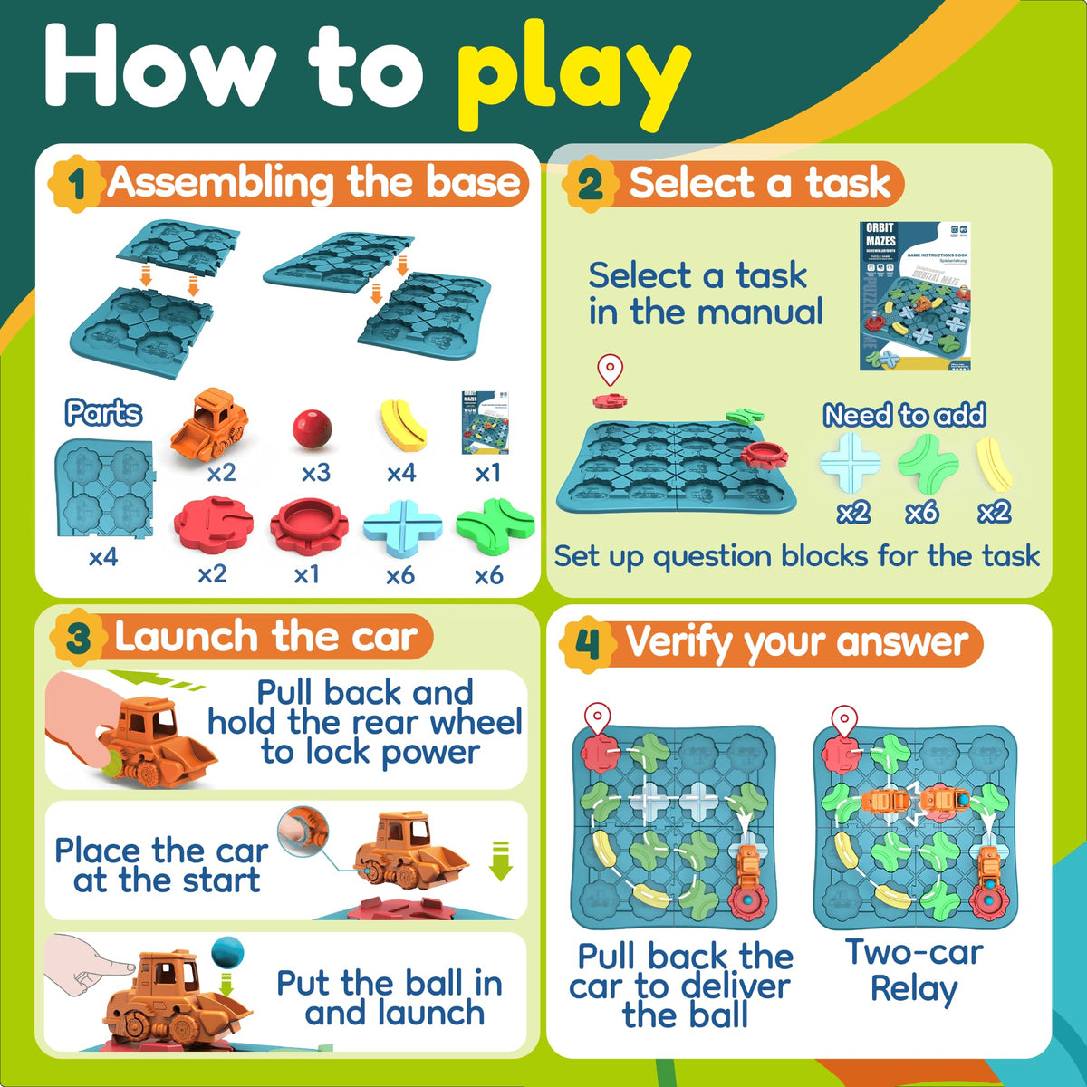 BONITOTO Logic Road Builder wind-up car demonstrates battery-free play