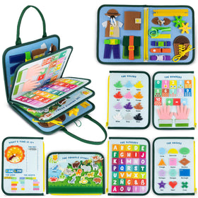 Bonnyco Busy Board animals on travel bag, engaging toddler activity for trips.