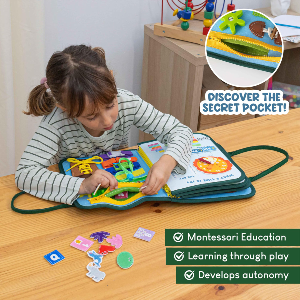 Bonnyco Felt Toddler Busy Board colors and shapes for early learning.