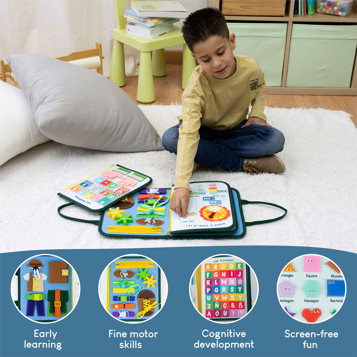 Bonnyco Velcro felt board, easy attachment and removal for toddlers.