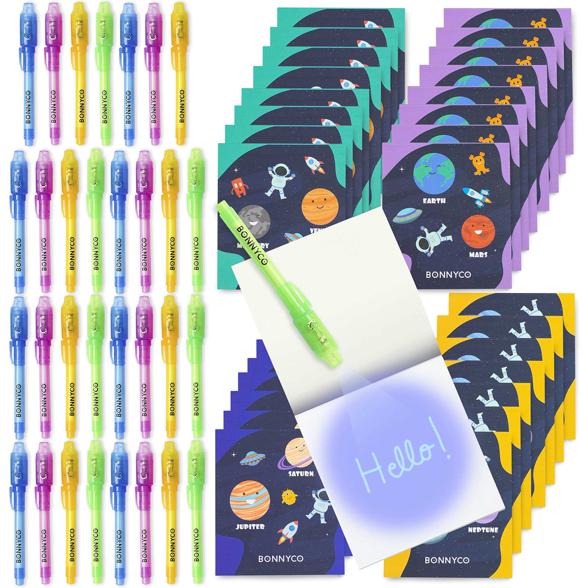 Bonnyco invisible ink pen pack with UV light reveals secret messages in color