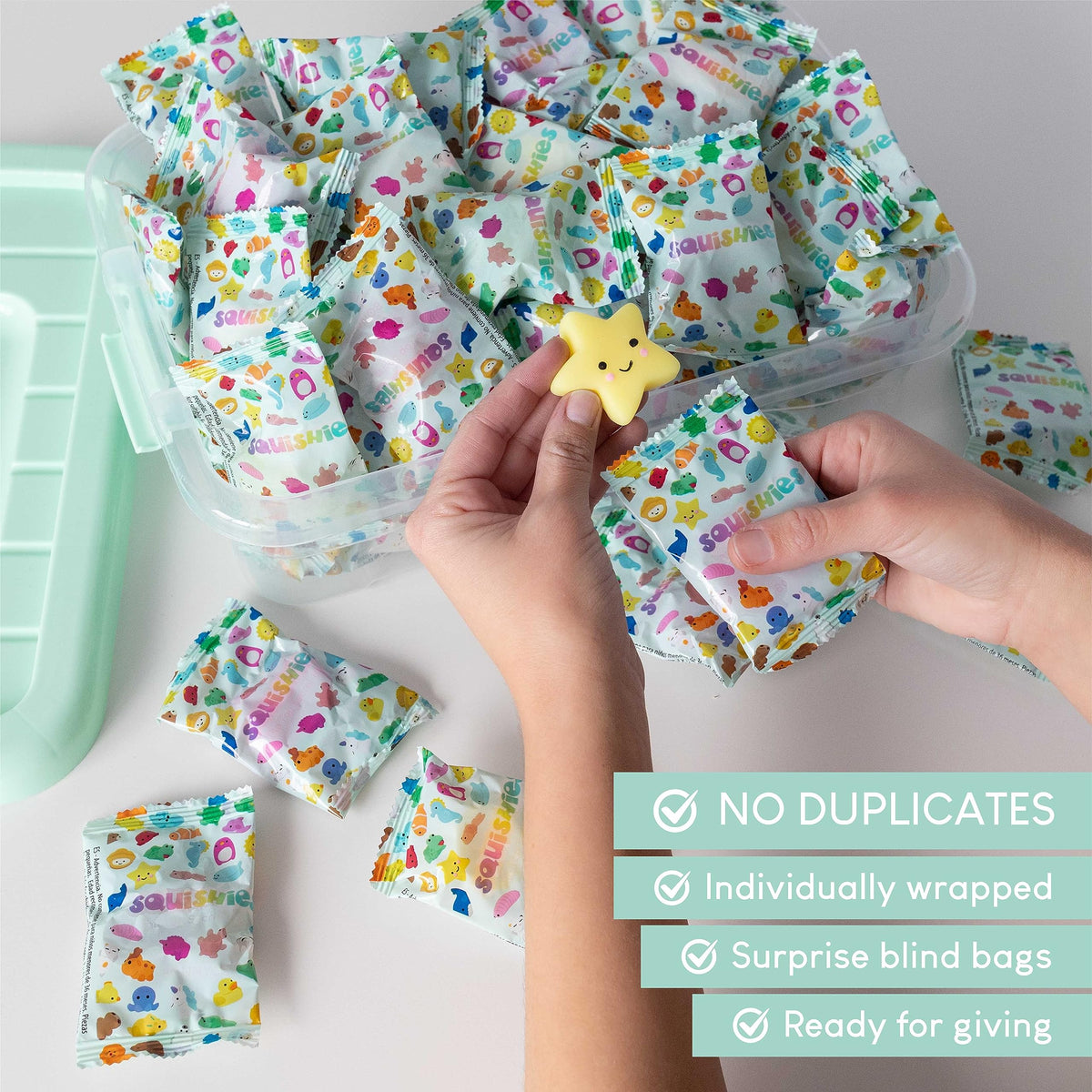 Assorted BONNYCO mochi squishies offer playful animals and dinos for party favors