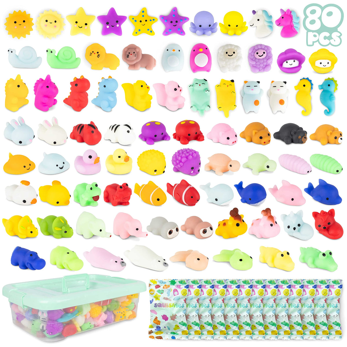 BONNYCO Mochi squishy bulk pack in a handle box for easy gift giving