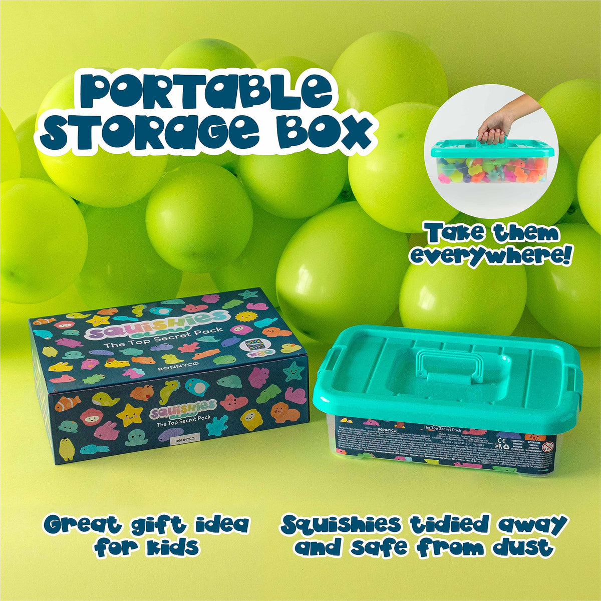 BONNYCO storage box keeps squishies organized after events.