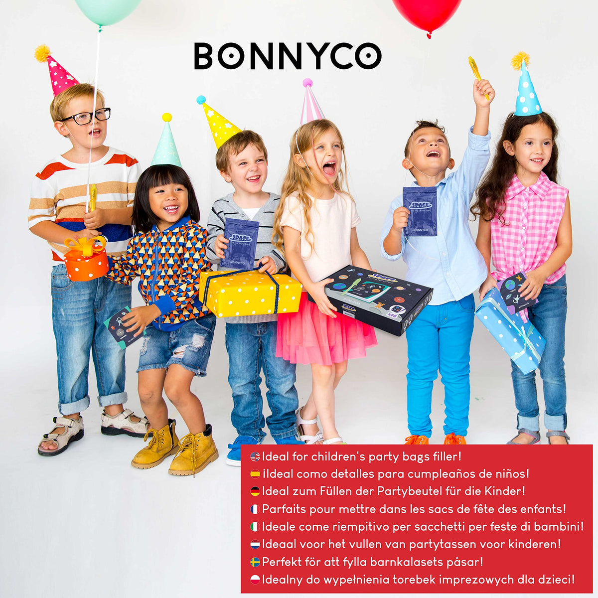 Bonnyco space party set supports hands-on learning with vibrant colors