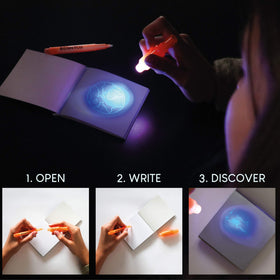 BONNYCO spy pen with red casing reveals secret messages under UV light
