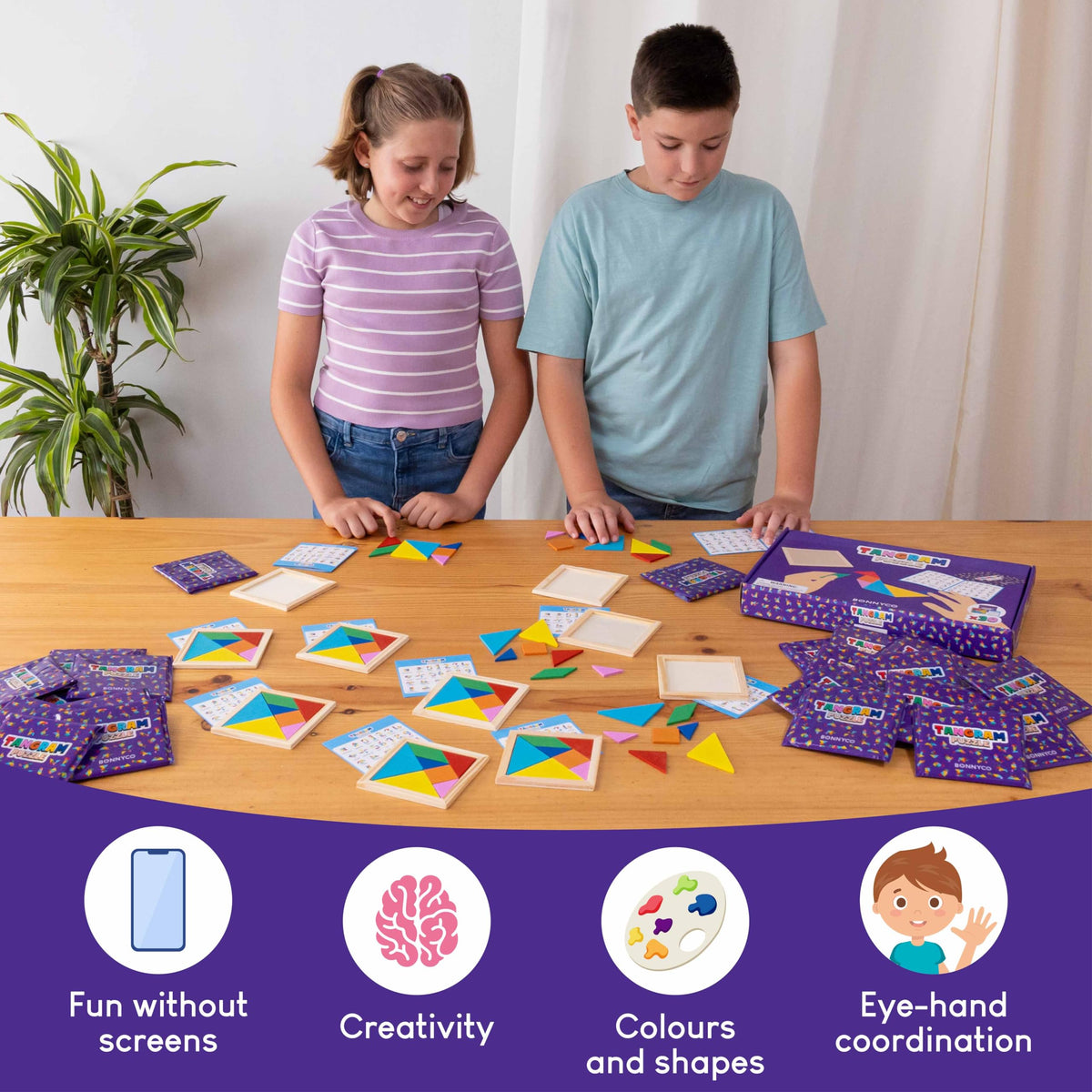 BONNYCO Tangram puzzle being handed as party favors creates excitement