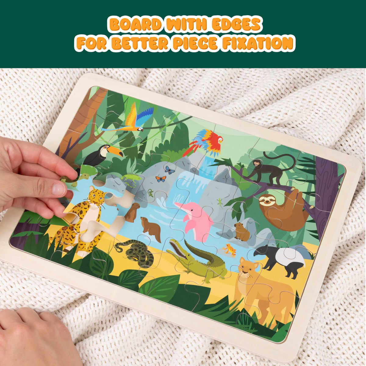Bonnyco wooden puzzle Amazon fauna vibrant rainforest species for sensory learning