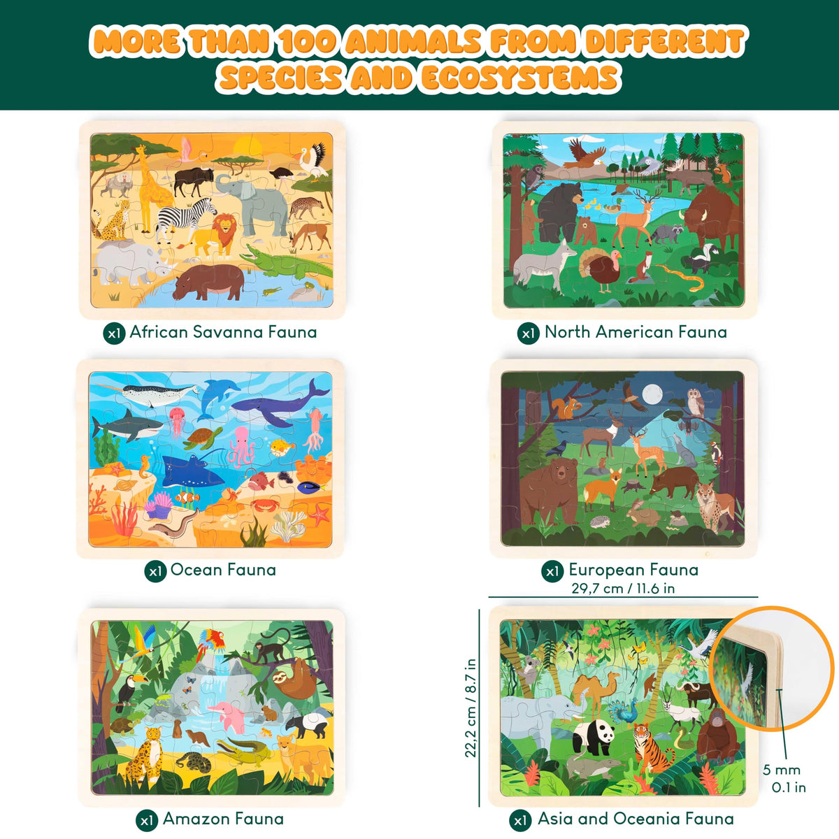 Bonnyco wooden puzzle North American fauna visual aids regional animal recognition