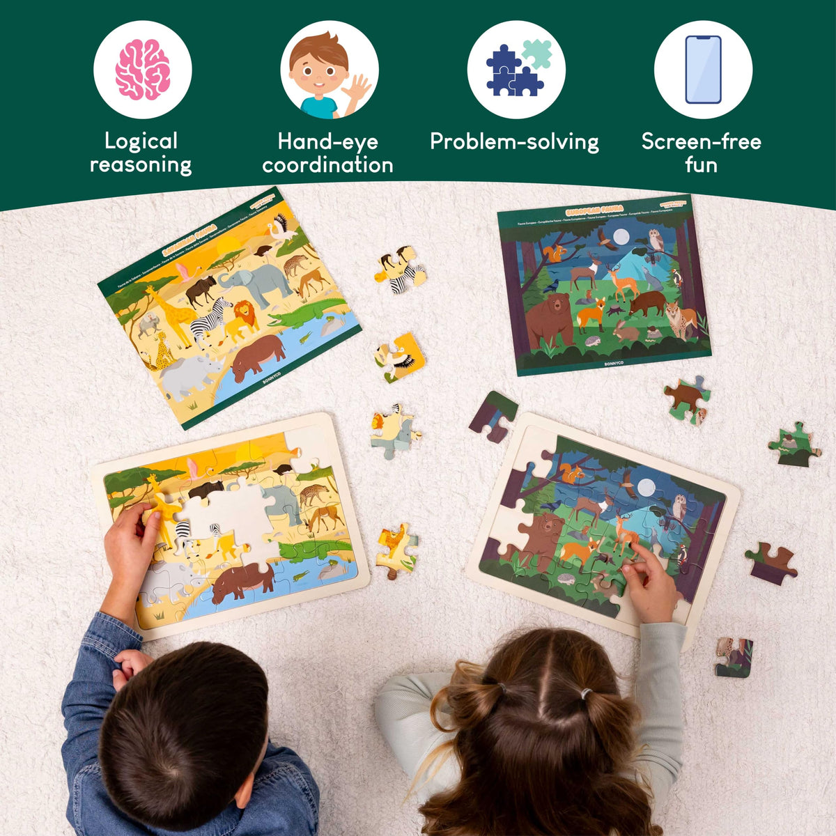 Bonnyco wooden puzzle board and edges provide stable placement guidance