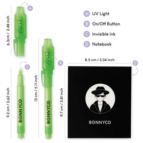 BONNYCO zip-close bag keeps all 32 spy pens organized for parties