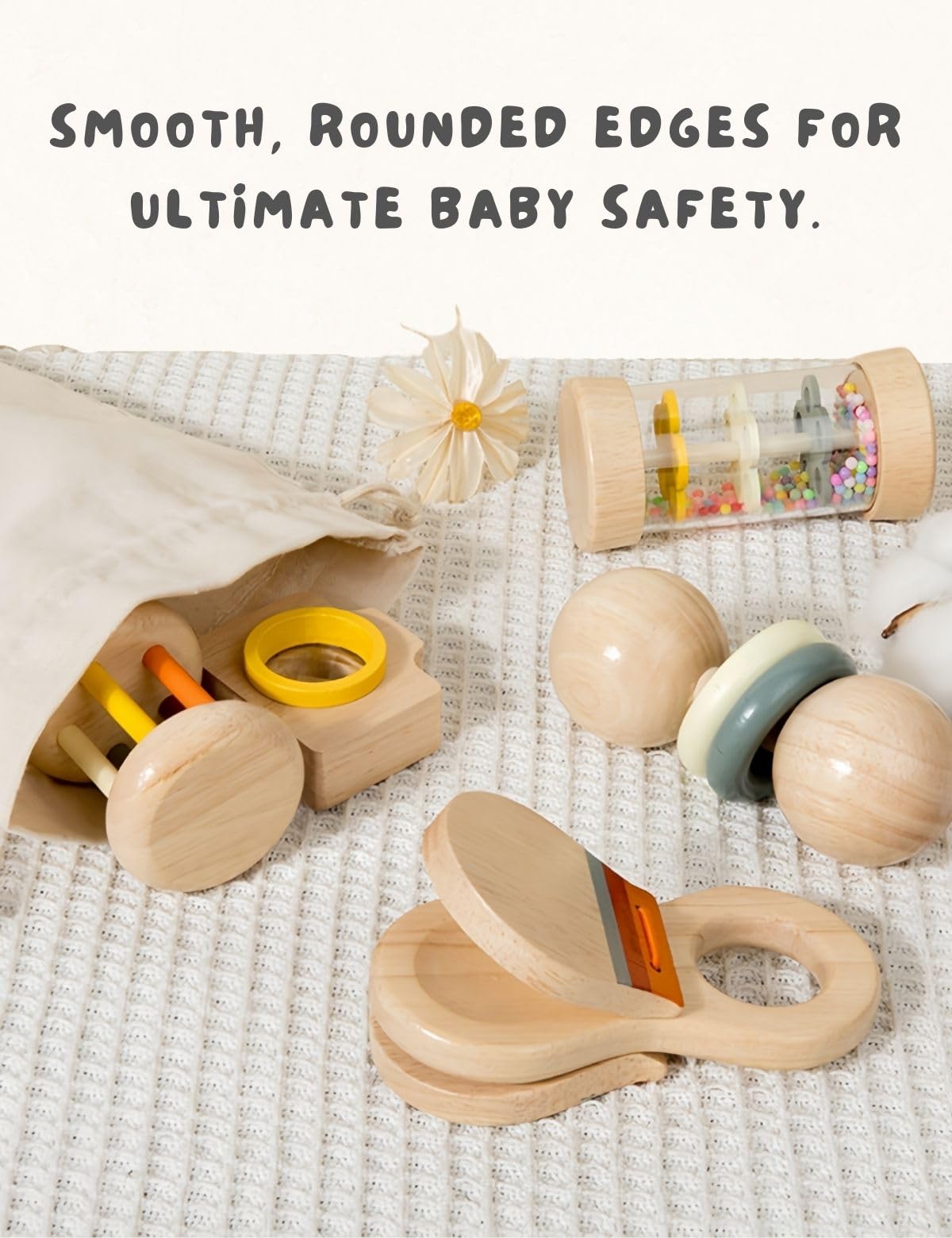 BONOVISTA grasp-friendly wooden pieces ready for early motor skill practice.